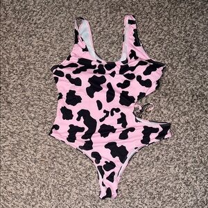 Shein Pink and Black Cow Print Swimsuit